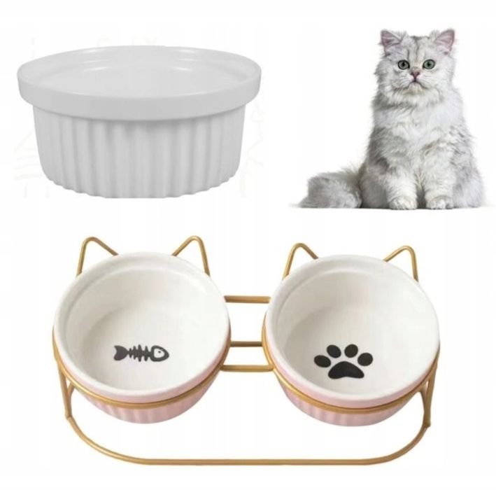 Miska podwójna 2x300ML dla psa kota zwierząt miseczka na pokarm wodę