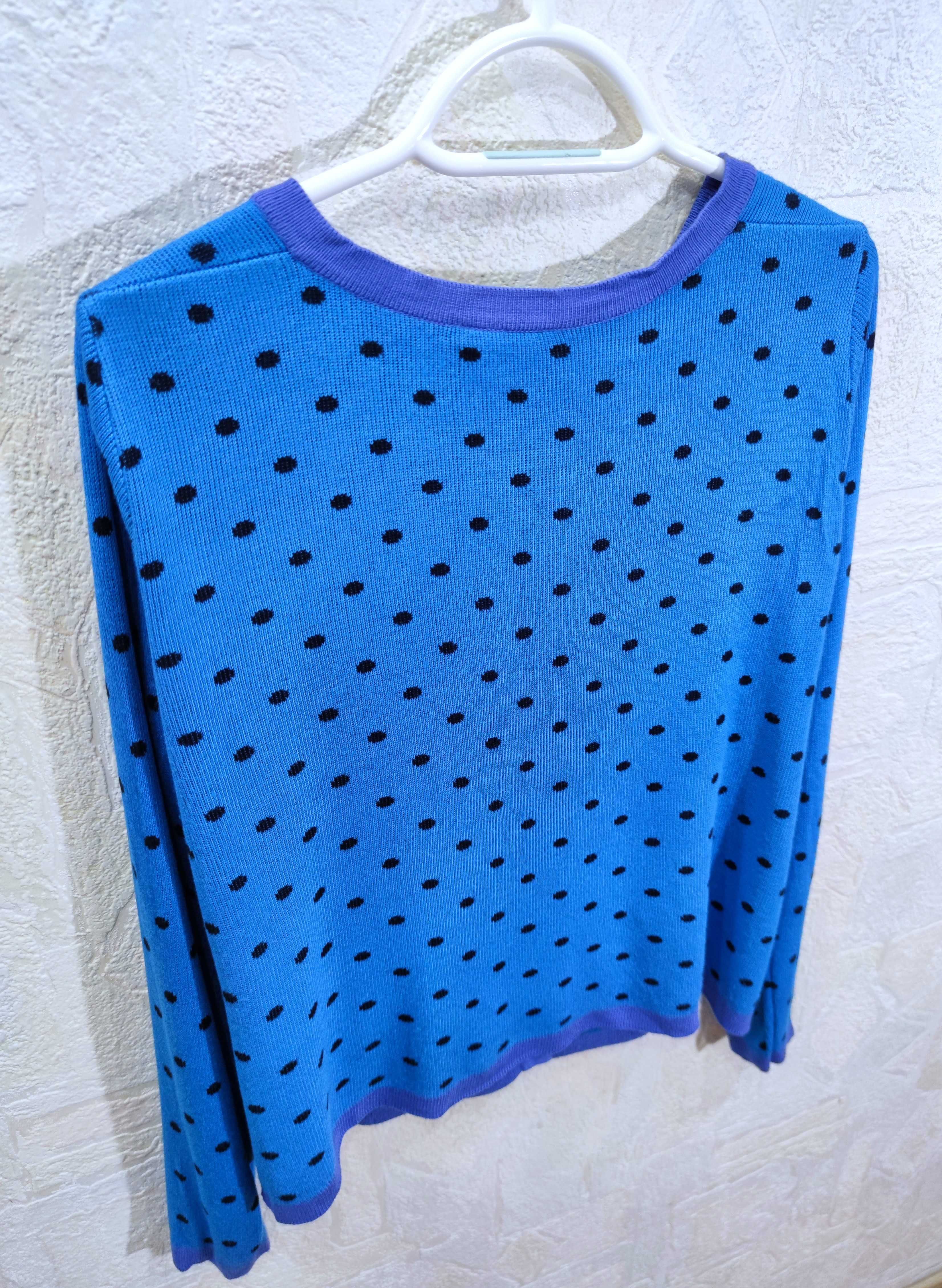 Стильный синий кардиган в горошек, S/M