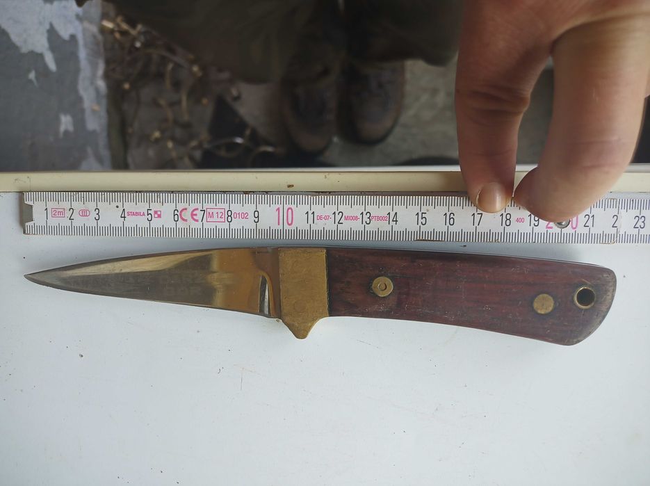Nóż myśliwski polski Kopromed porządny mocny 22 cm mosiądz drewno