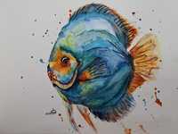 Aguarela peixe azul / Watercolor blue fish