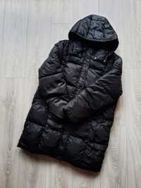 Czarny pikowany płaszcz/kurtka z kapturem
