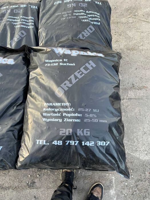 węgiel Orzech Wapnica wysoka jakość 25-27MJ 5-8% 25-50mm Paleta 1000kg