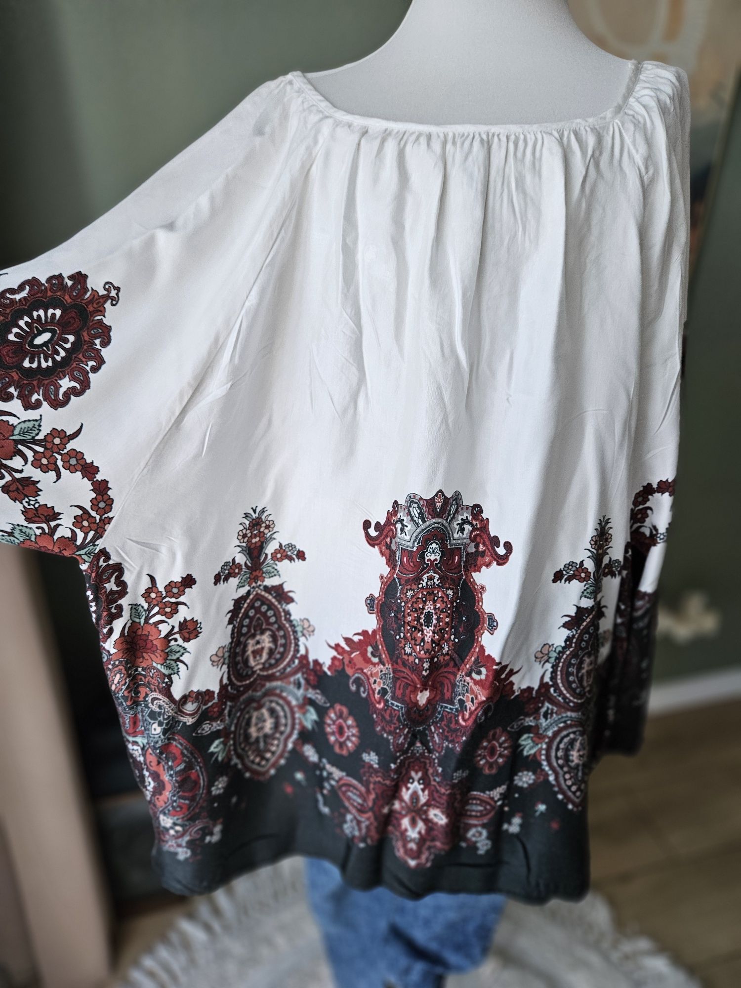 Bluzka damska Kappahl Plus Size 3XL  boho etno biala casual luźna caps