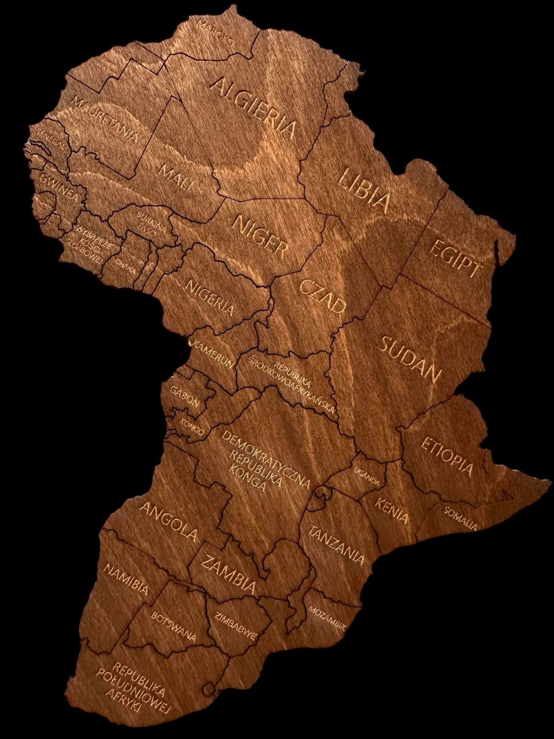 Mapa Świata z Antarktydą 150x90cm palisander, prezent, ozdoba