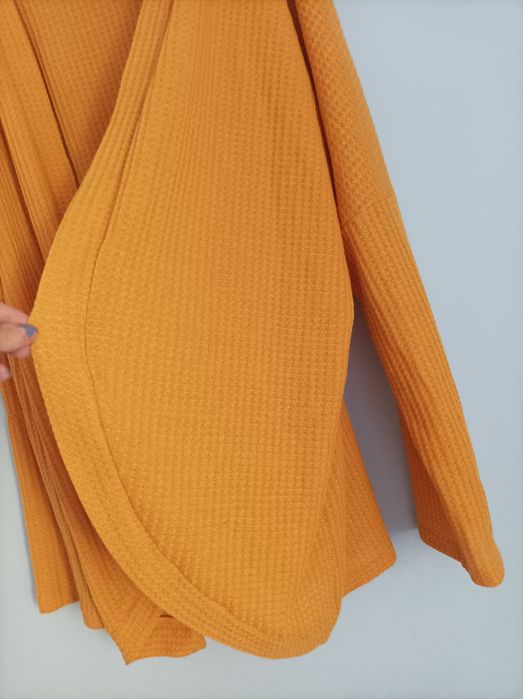 Kardigan, sweter dziergany, musztardowy, pomarańczowy, oversize, uniwe