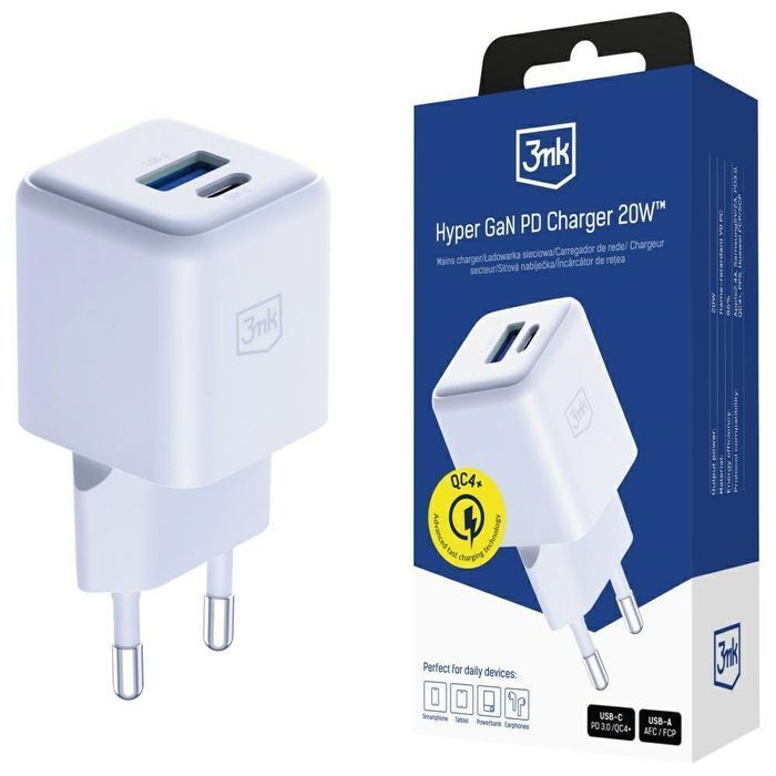 Pd Biały 3Mk Gan 20W Charger Qc4+ Sieciowa Ładowarka 1Xusb-A 1Xusb-C