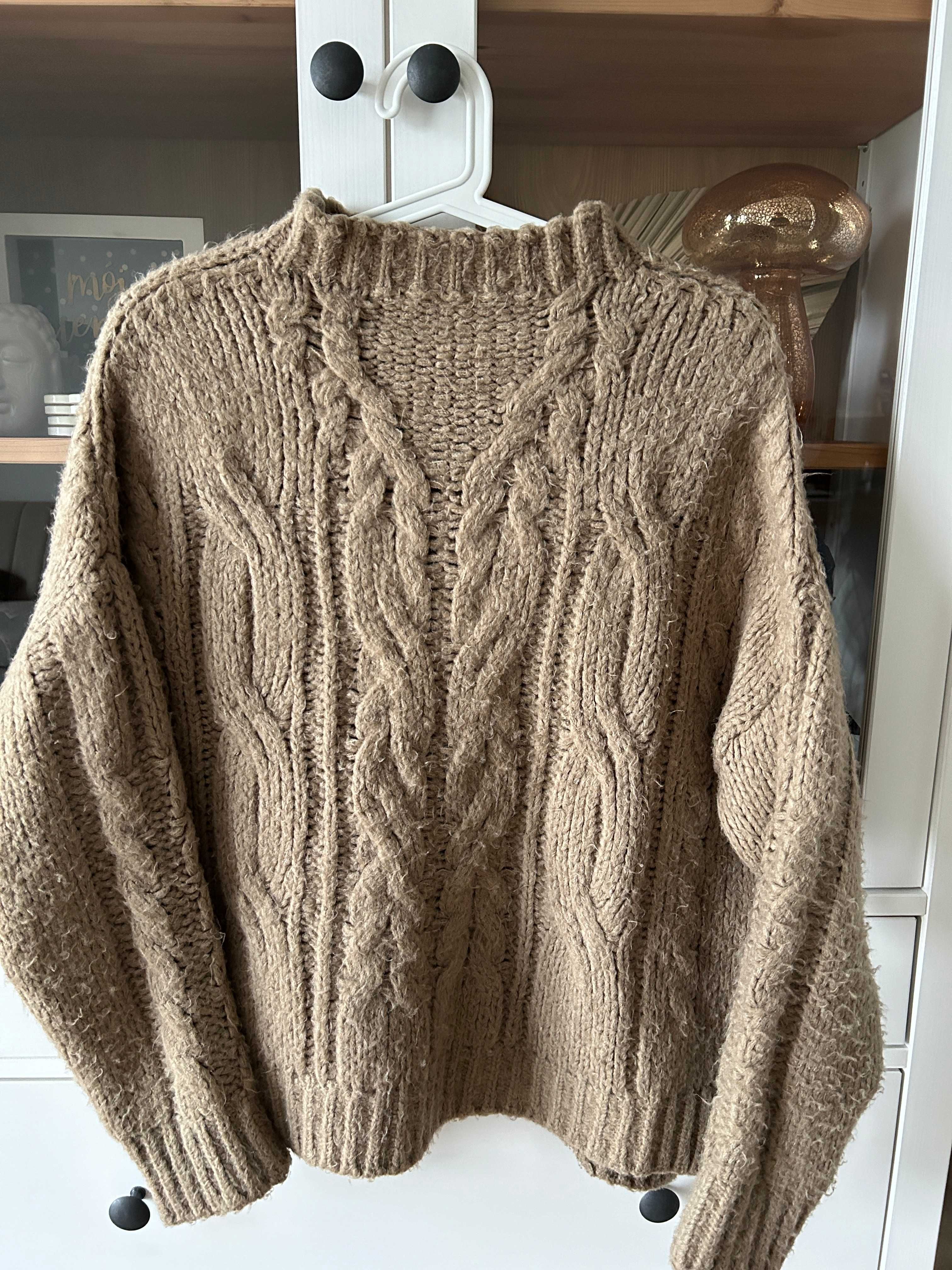 Wełniany sweter brązowy ciepły Marsala Butik jesienny zimowy