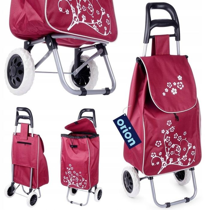 Wózek Zakupowy Torba Zakupowa Bordowa Na Kółkach Z Uchwytem Na Zakupy