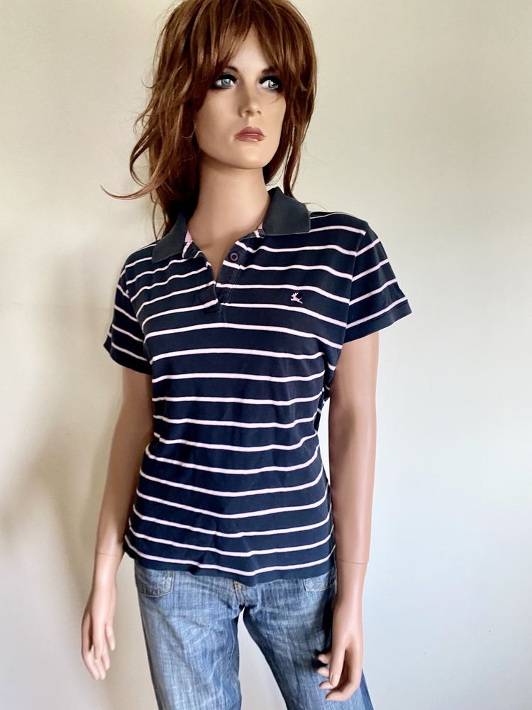 Polo tshirt granatowy w różowo-biały pasy r.16