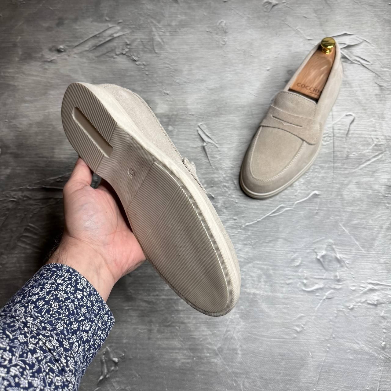 Лоферы Замшевые мужские бежевые LORO PIANA Suede! Натуральная ЗАМША!