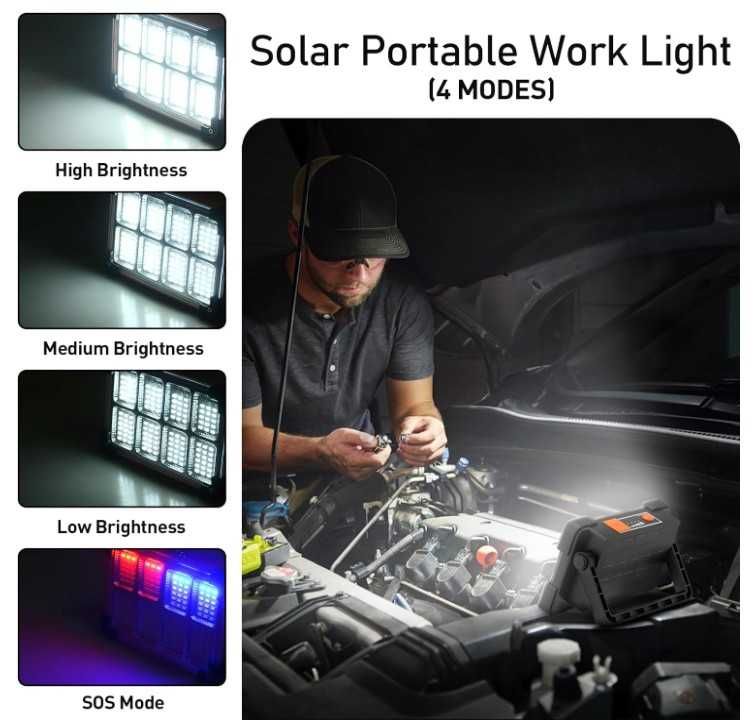 Akumulatorowa lampa/ reflektor LED z panelem solarnym i powerbankiem