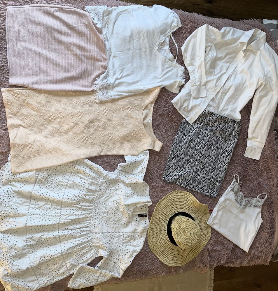 Paczka zbiorcza, 6 rzeczy styl BOHO sukienka spódniczka kapelusz bluzk