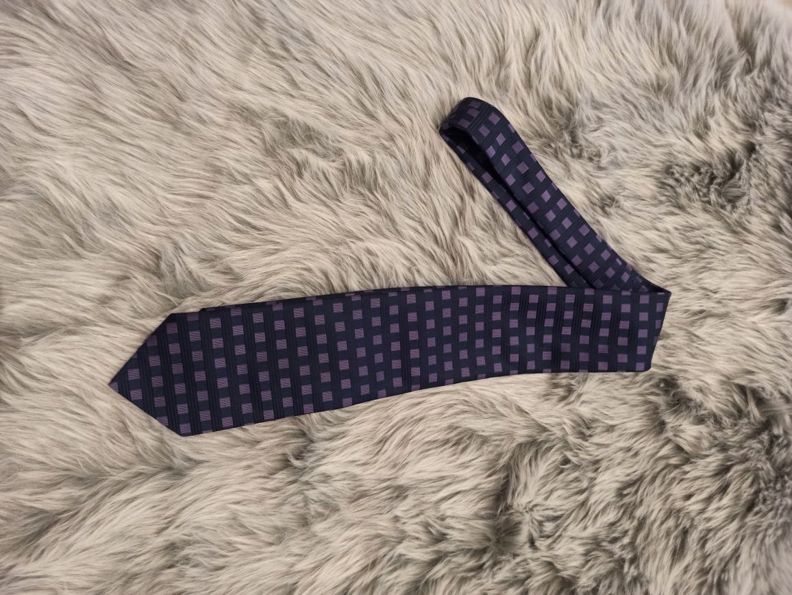 Krawat Marks&Spencer * krawat czarny kratka fioletowy * garnitur