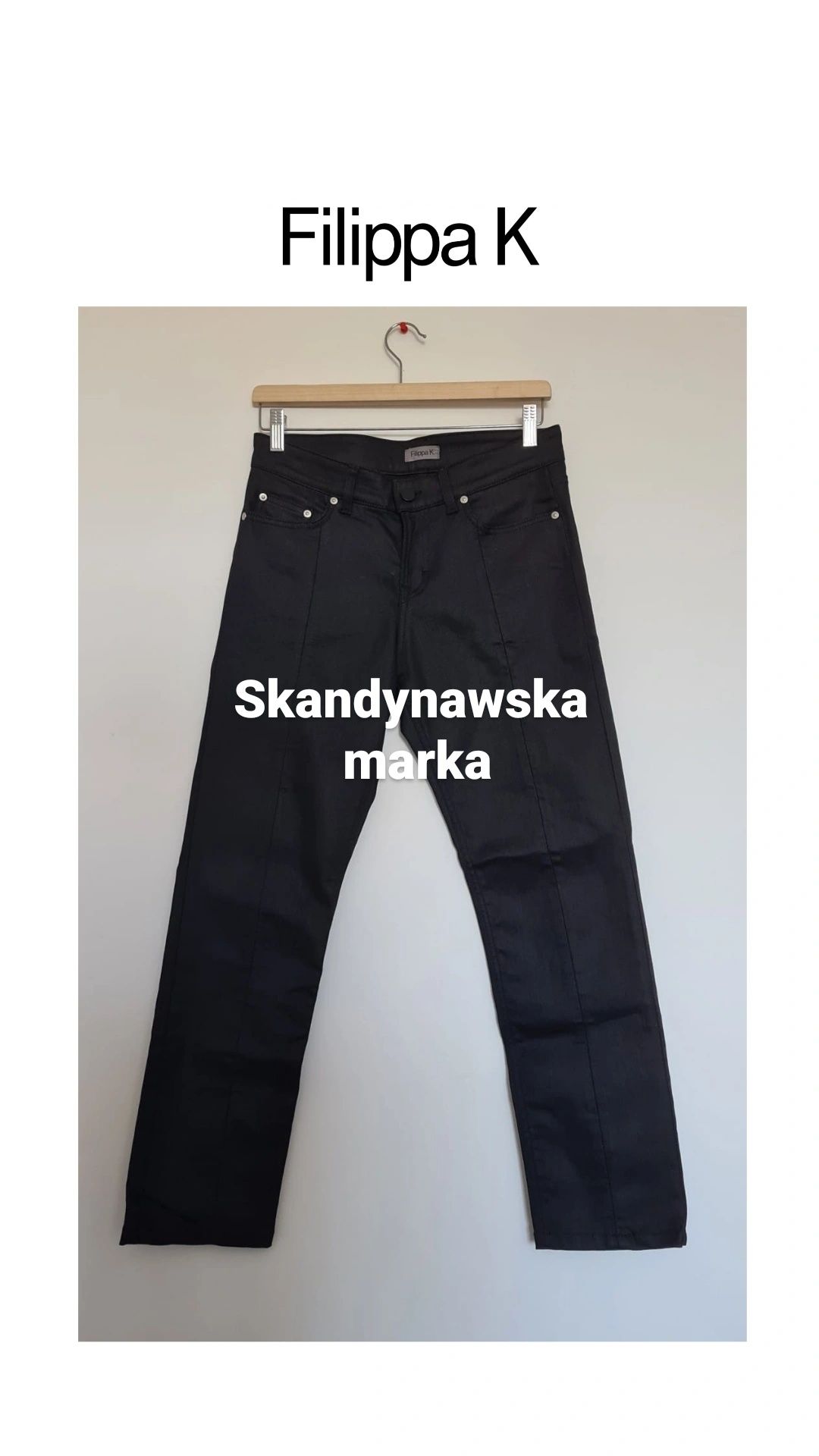 Filippa K damskie spodnie czarne jeansy S woskowane