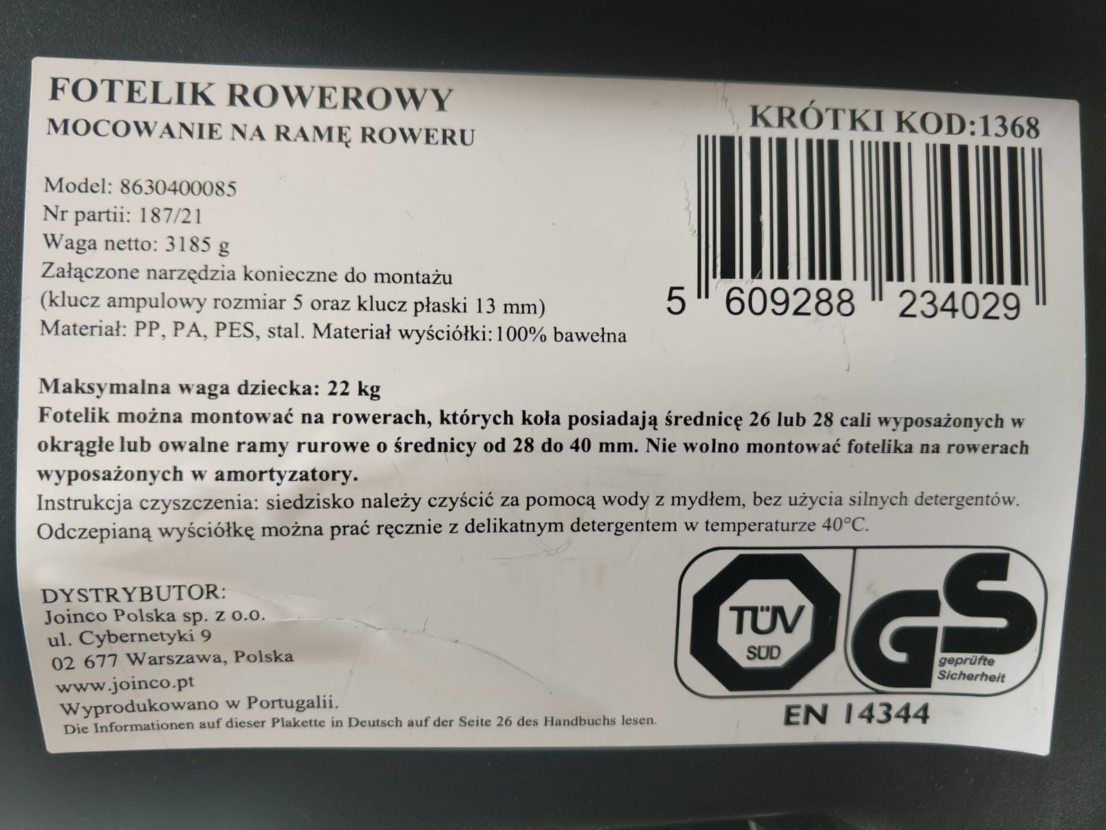 Fotelik rowerowy