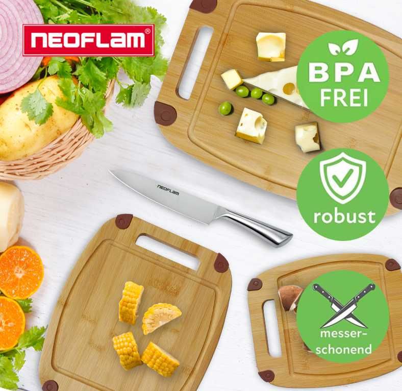 NEOFLAM–Bambusowa deska do krojenia antypoślizgowa ANTYBAKTERYJNA