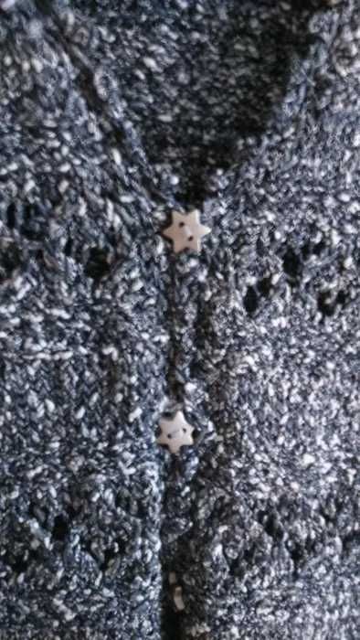 Sweter ażur bolerko narzutka-rękaw 3/4 szaro-biały melanż XL-XXL