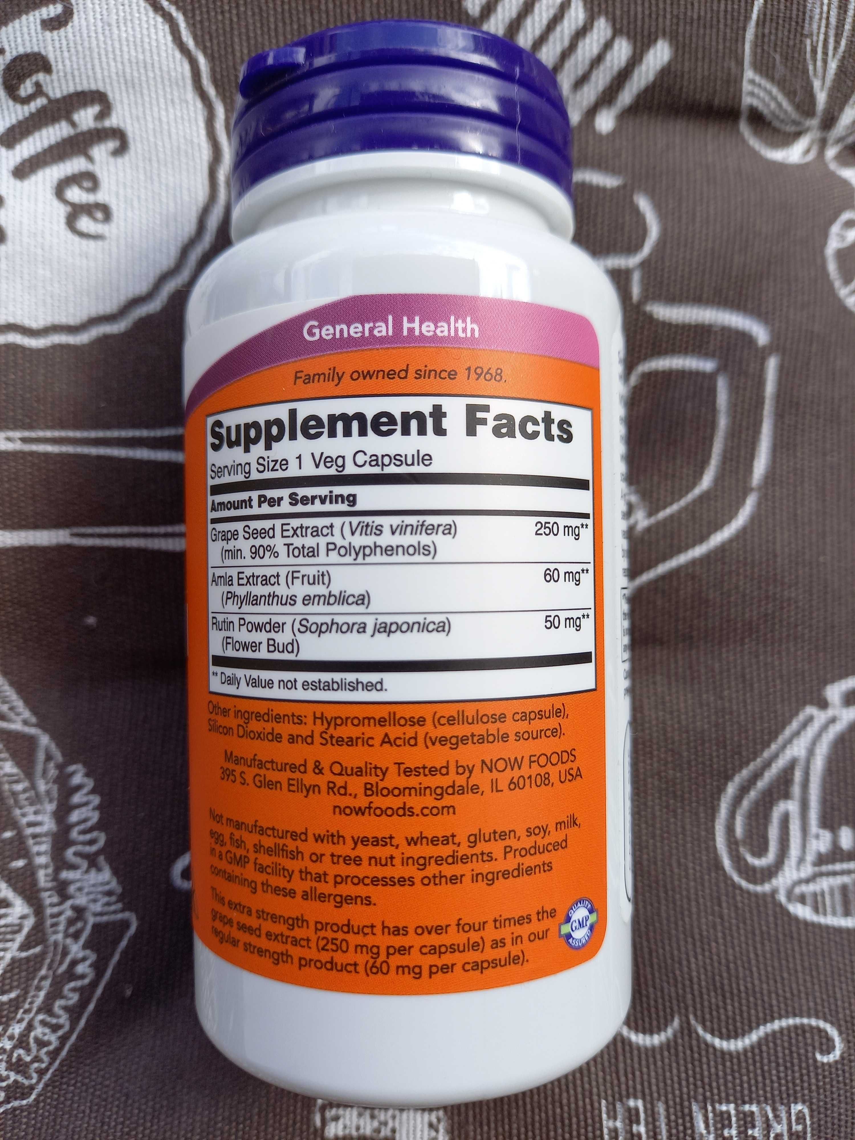 Now Foods екстракт виноградних кісточок Grape Seed Extract антиоксидан