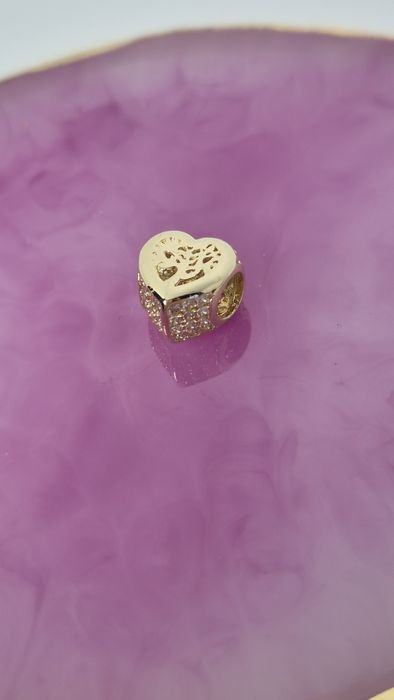 Nowy złoty charms do bransoletki typu Pandora ażurowe serce drzewo 585