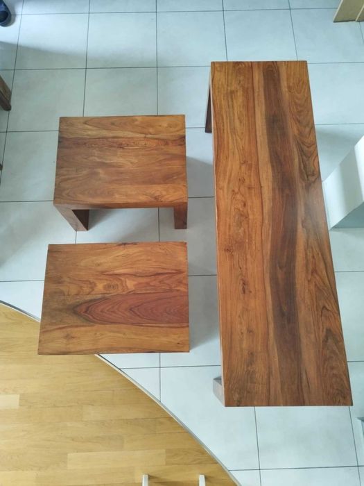 drewno egzotyczne palisander 3szt stolik stoliki kawowy lawa konsola