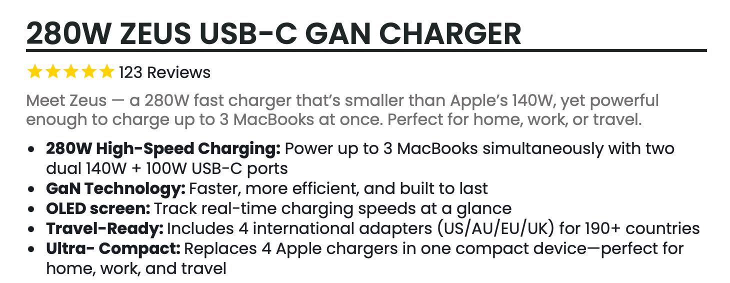 280W Zeus USB-C GaN Charger Super szybka ładowarka iPhone iPad Macbook