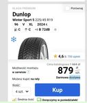 Opony zimowe Dunlop "p.nowe"225 45 R19 winter sport