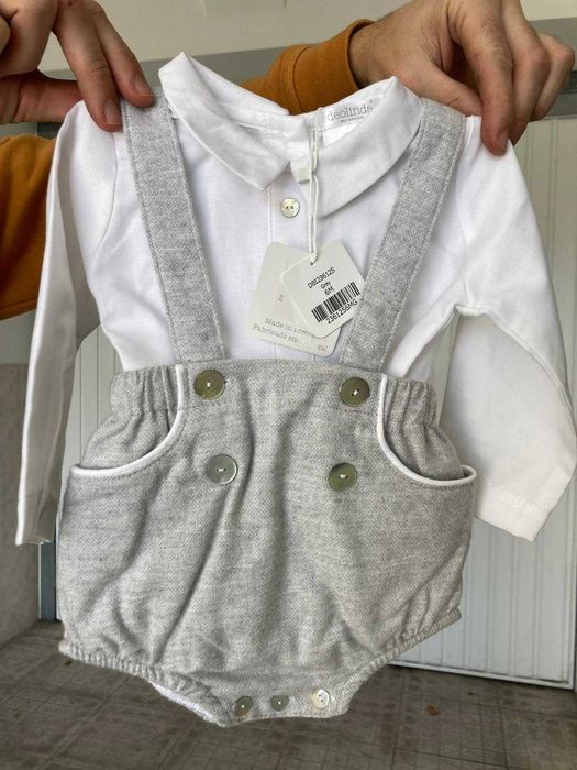 Fofo cinzento com body branco camisa 6 meses, Deolinda