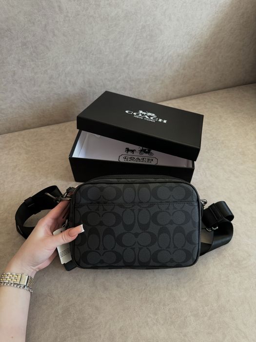 Сумка Coach коуч коач месенжер шкіряний через плече бананка