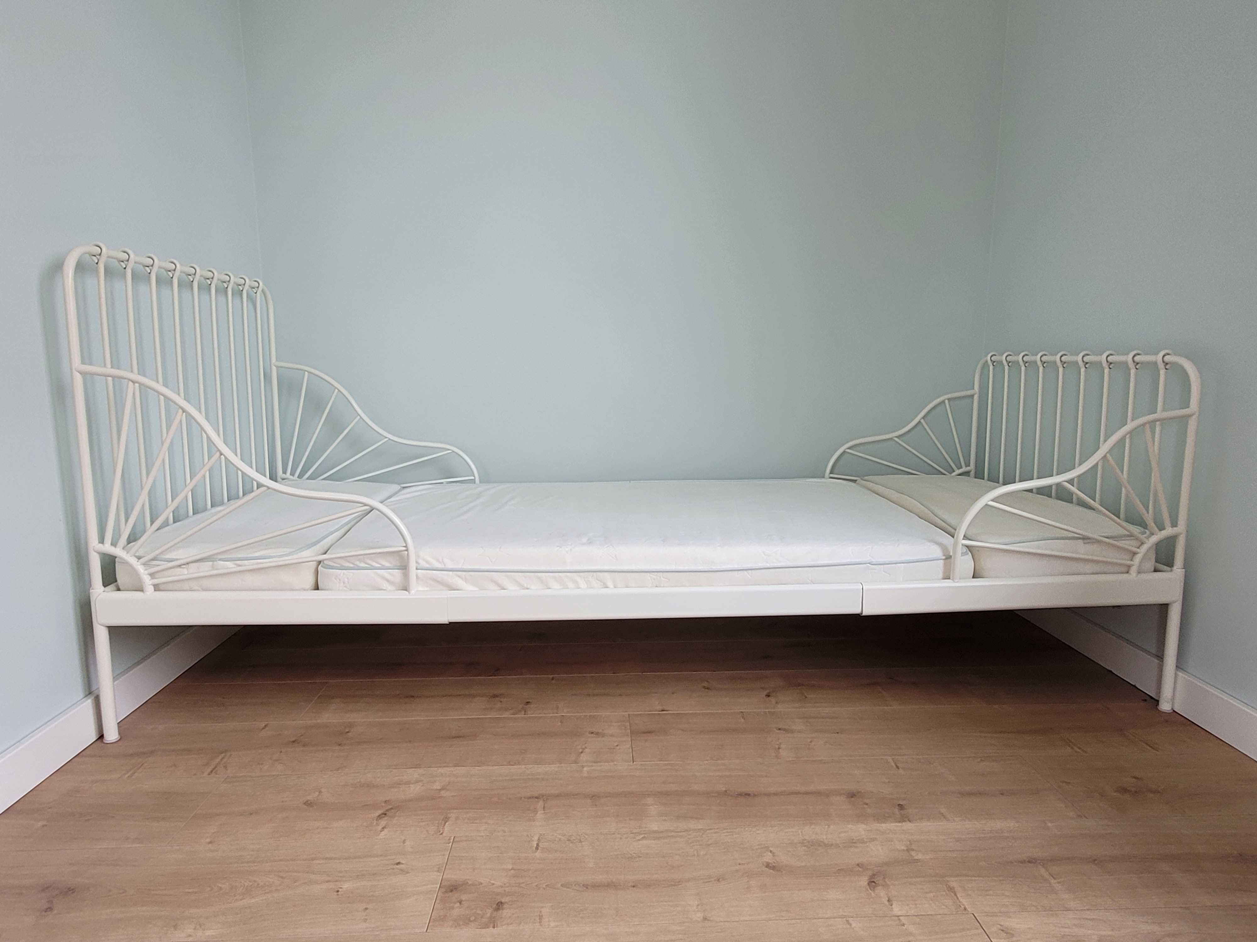 Łóżko rozsuwane MINNEN Ikea białe + stelaż + materac