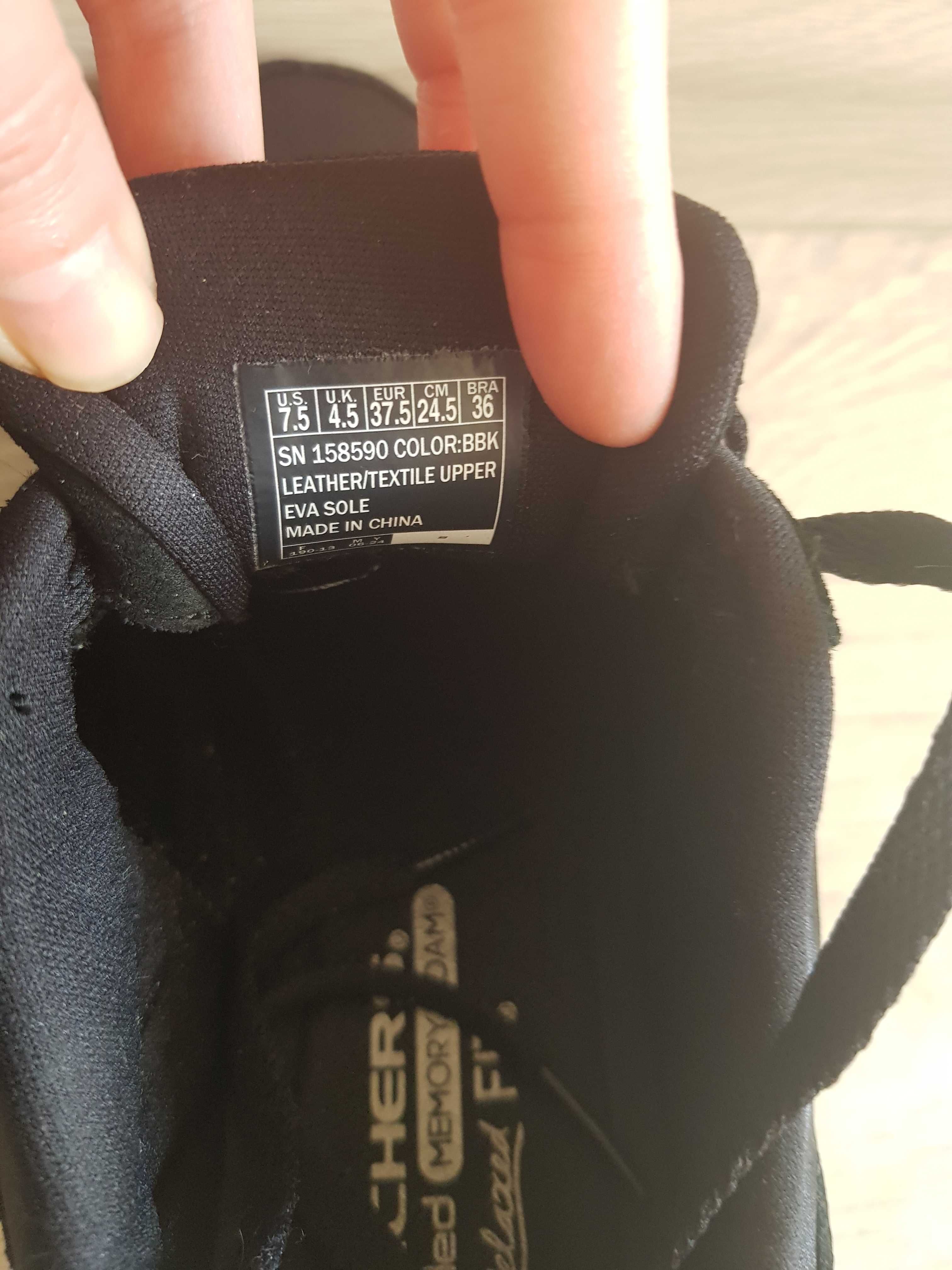 Женские чёрные кожаные замшевые кроссовки Sketchers