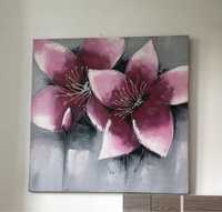 80 x 80cm Obraz olejny na płótnie  Bordowe kwiaty