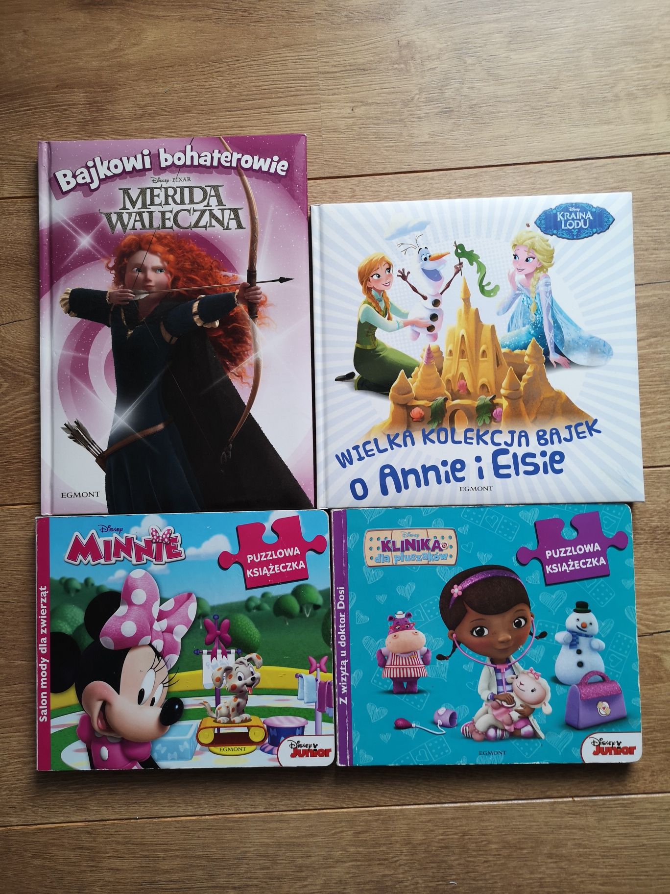 2 książki + 2 książki puzzlowe: Merida Waleczna, Dosia, Minnie, Frozen