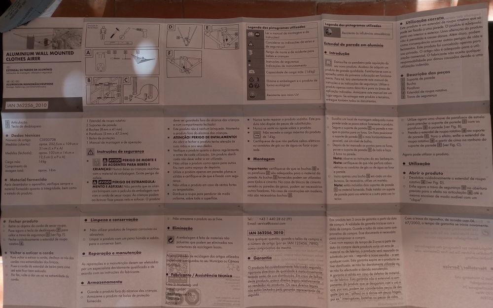 Estendal de parede em alumínio roupa