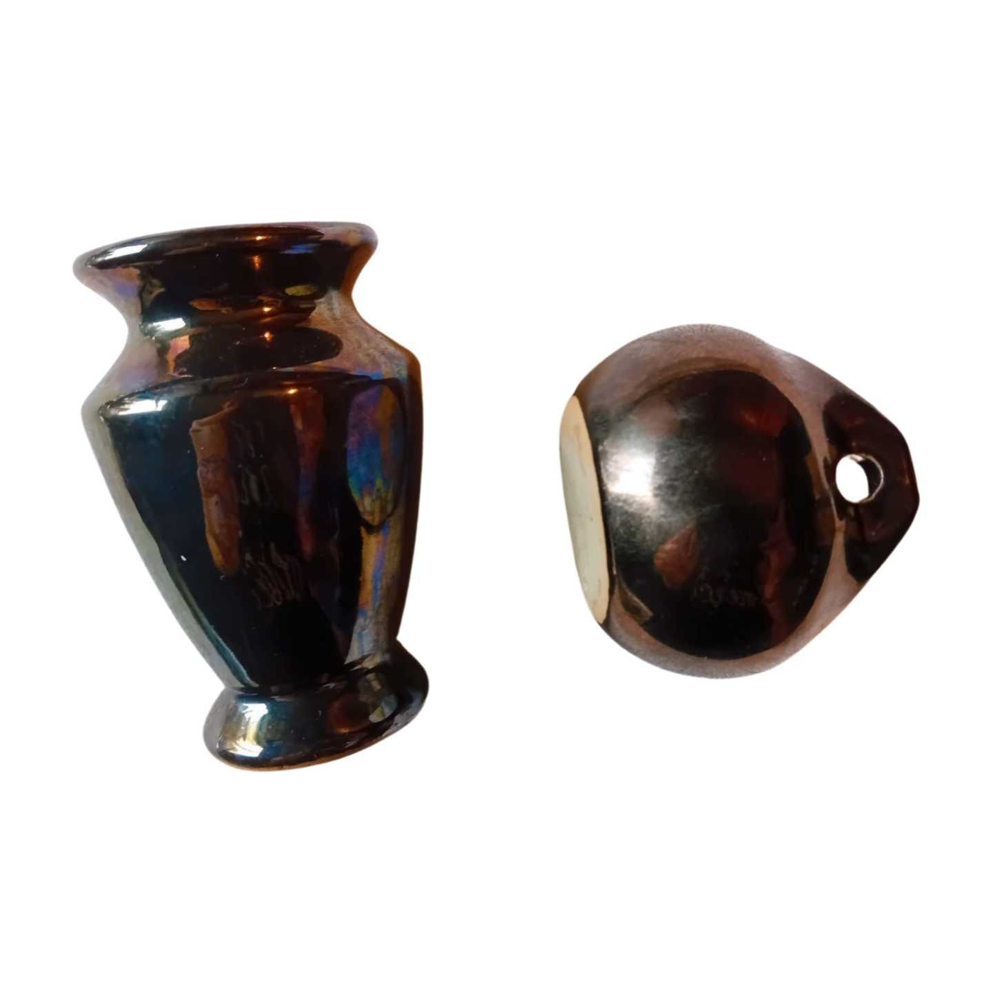 Dwa miniaturowe metalizowane wazoniki ceramiczne. Spółdzielnia Reflex
