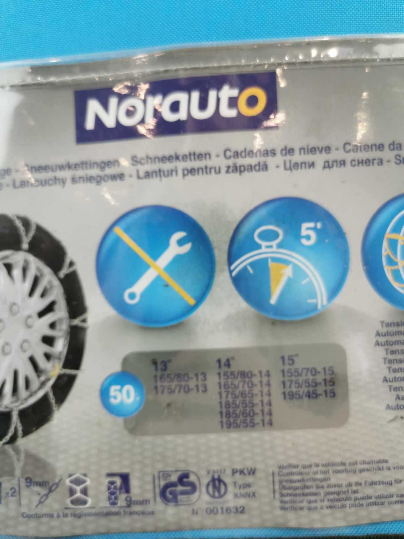 Łańcuchy śniegowe Norauto 50 9mm rozmiar 13 14 15 nowe