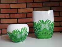 Wazon i doniczka biała ceramika decoupage dżungla jungle handmade