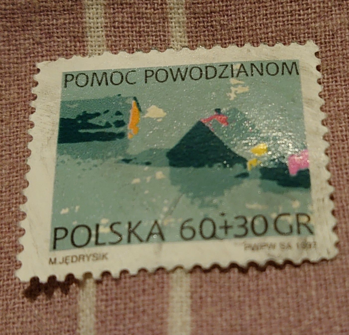 Pomoc Powodzianom znaczek z 1997r. Unikat