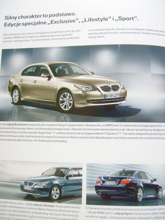 BMW 5 E60 Limuzyna 2009 POLSKA - obszerny prospekt 76 stron, stan BDB