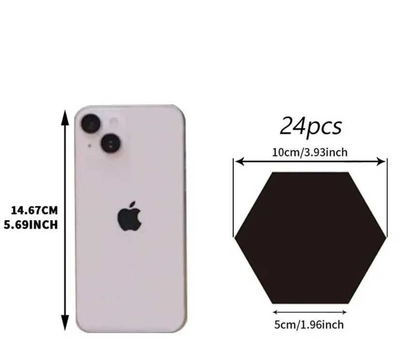 24 naklejka lustro lusterka hexagon srebrne dekoracja ozdoba
