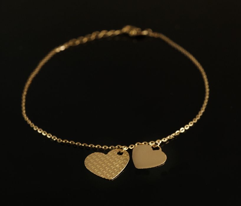 Złoto 585 - złota bransoletka Celebrytka z sercami
