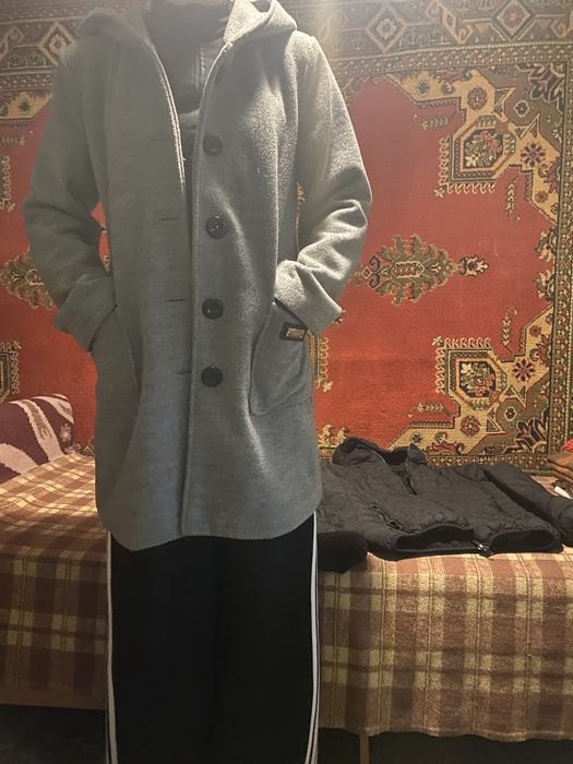 Пальто Сіре з капюшоном