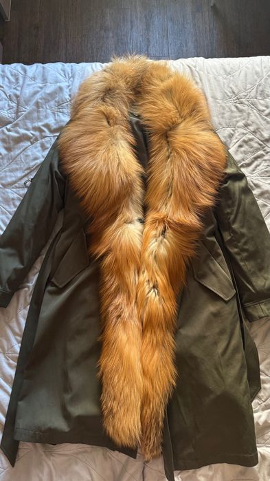 Парка-трансформер з натуральним хутром лисиці, оливкового кольору