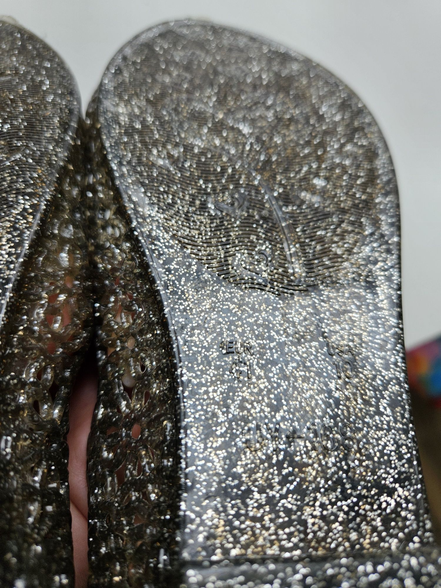 Nowe buty gumowe srebrne brokat 41 baleriny