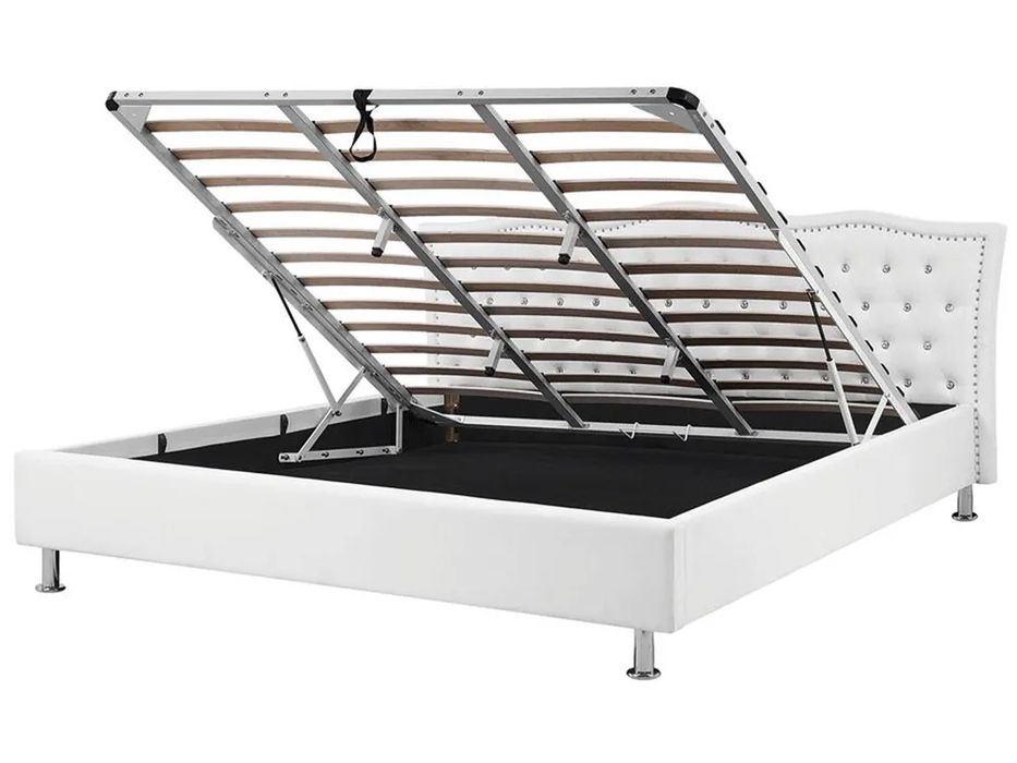 Cama em capitoné com arrumação 160 x 200cm Branco