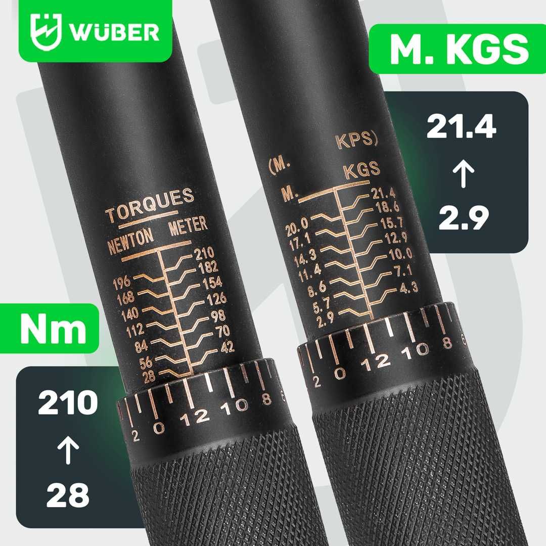 Klucz DYNAMOMETRYCZNY 1/2" 28-210Nm ETUI 4 nasadki 14,17,19,24mm 2195