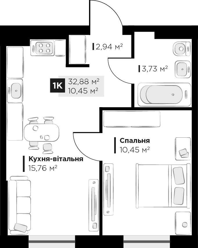 Продаж 1 кім квартири Perfect Life Винники 32.88 м2 від забудовника