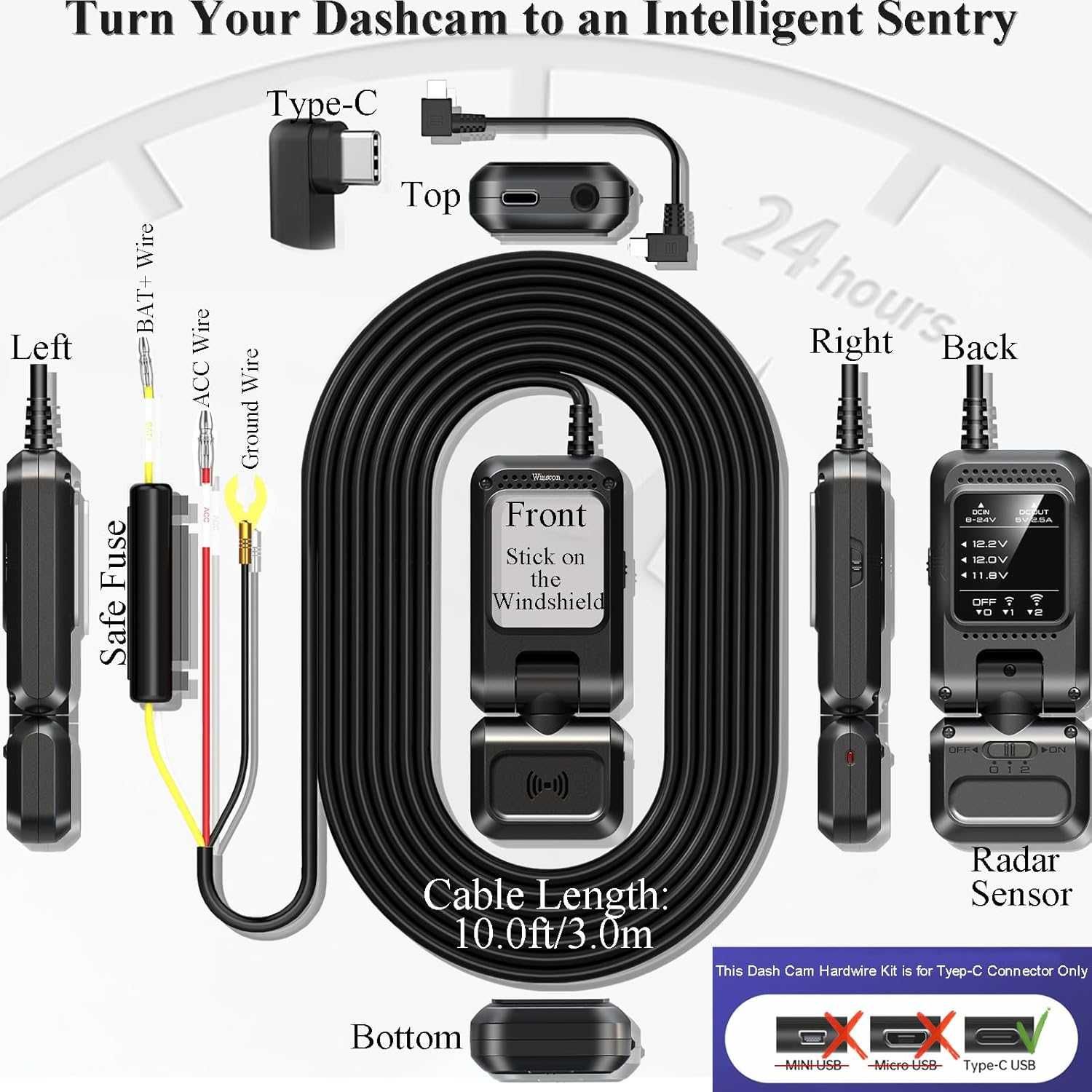 Dashcam camera Car Truck Bus x4 + Rear + Left + Right GPS WiFi + RADA