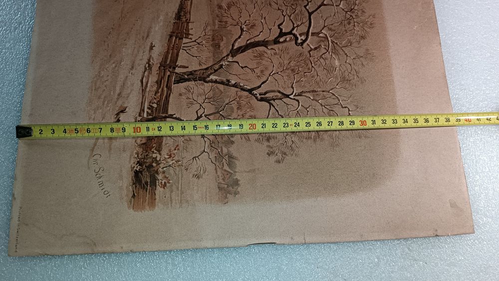 Antiga Gravura paisagem campestre produzida na Suiça