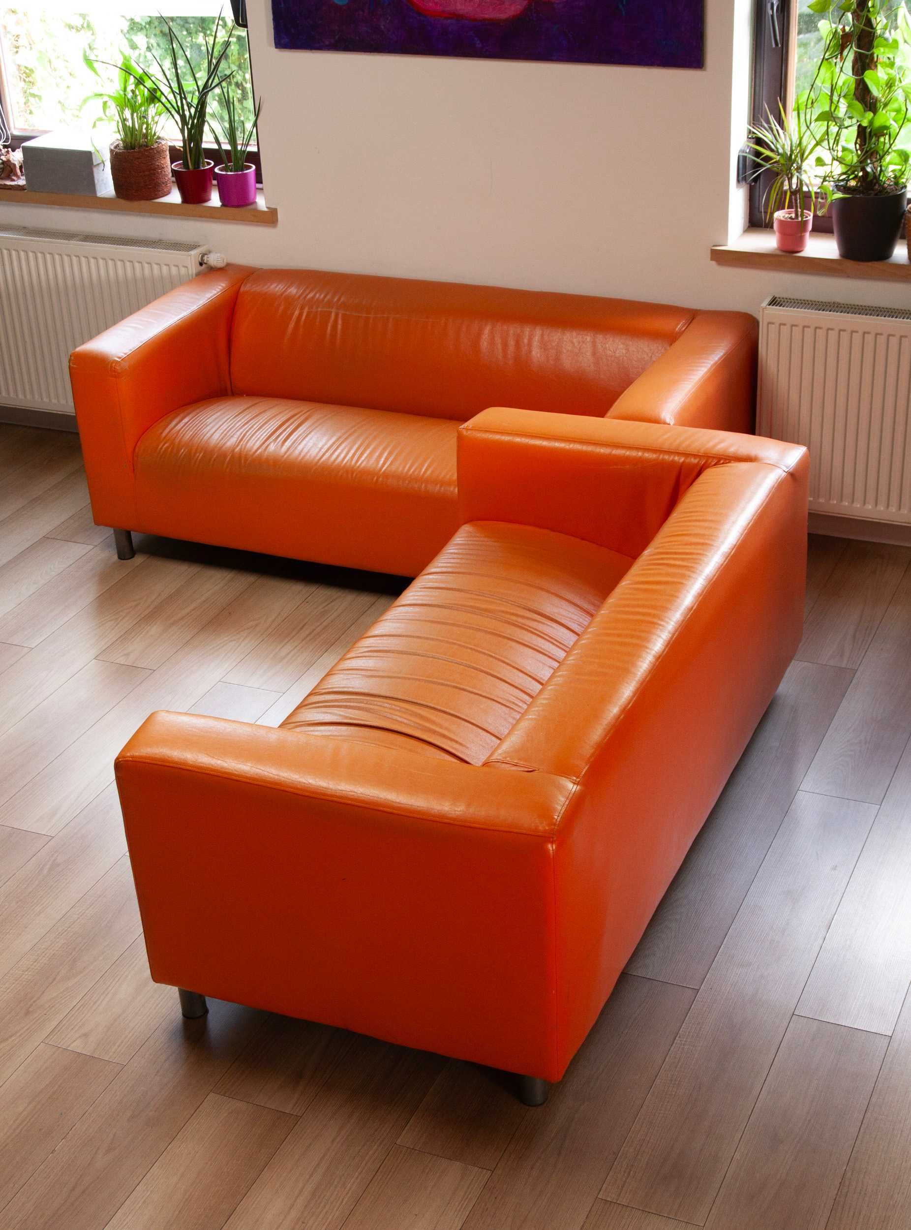 Sofa IKEA Klippan skórzana pomarańczowa x2