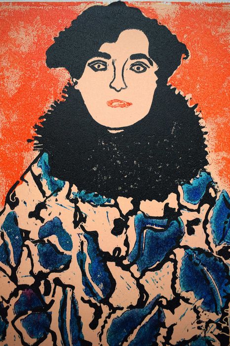 Grafika linoryt ręcznie tworzona dekoracja ścienna kobieta Klimt